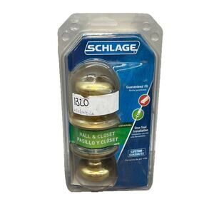 Schlage Hall and Closet Doorknob, Plymouth, Bright Brass F10 V PLY 605. {91}.